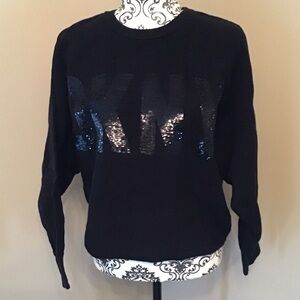 DKNY black sweater with black DKNY sparkle logo